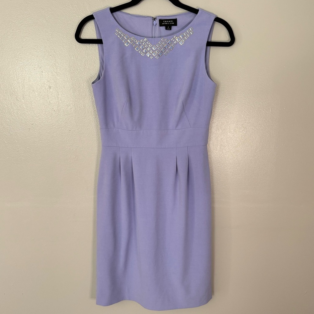 Tahari ASL Lavender Sleeveless Dress with Embellished Neckline